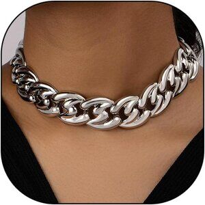 Chunky Gold Cuban Chain Choker Necklace for Women Hip Hop Street Style